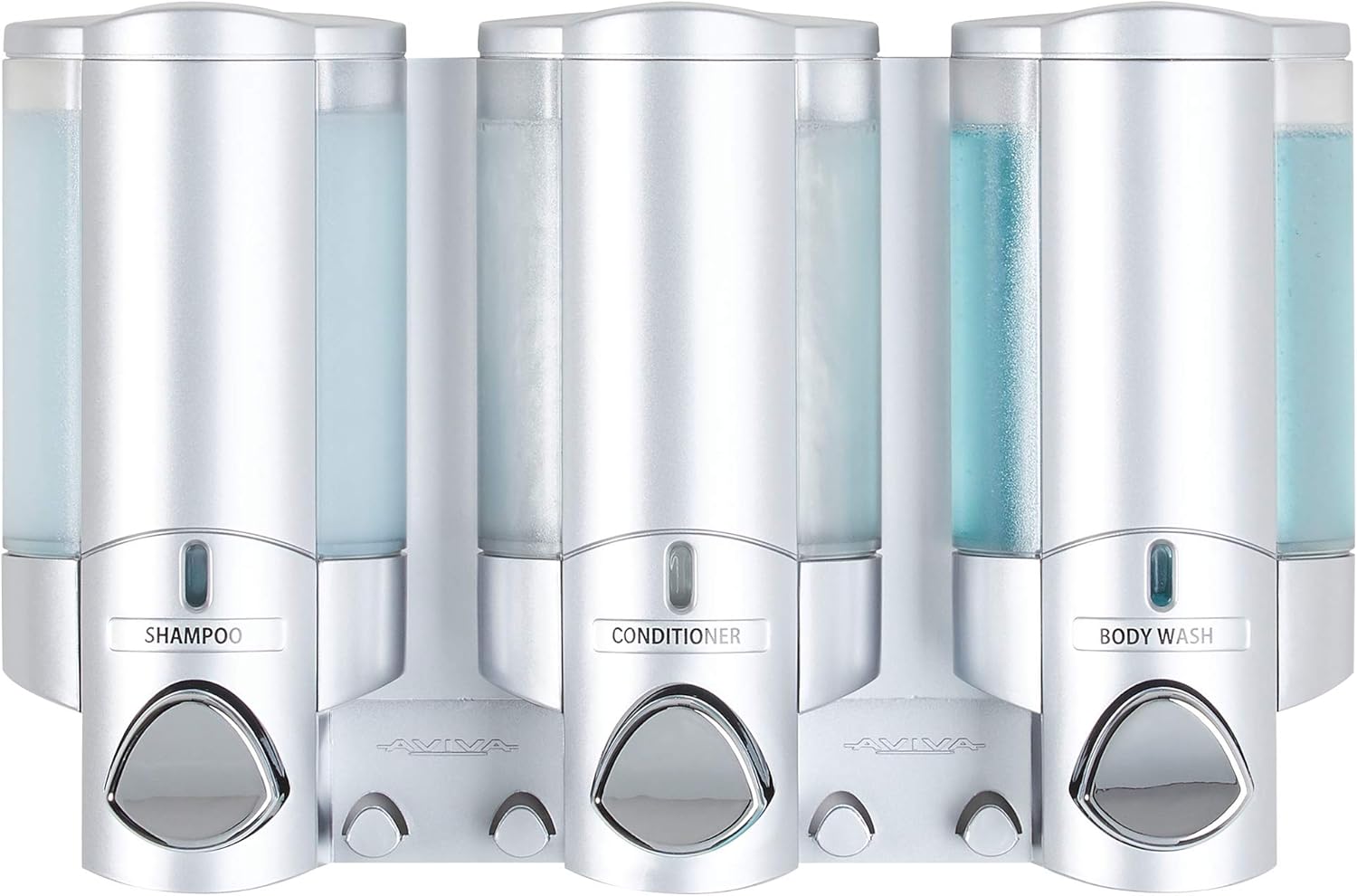 Better Living Products 76335-1 Aviva 3 Chamber Wall Mount Soap and Shower Dispenser, Satin SilverChrome & Products 76245-1 Aviva Two Chamber Dispenser, Chrome - Image 2