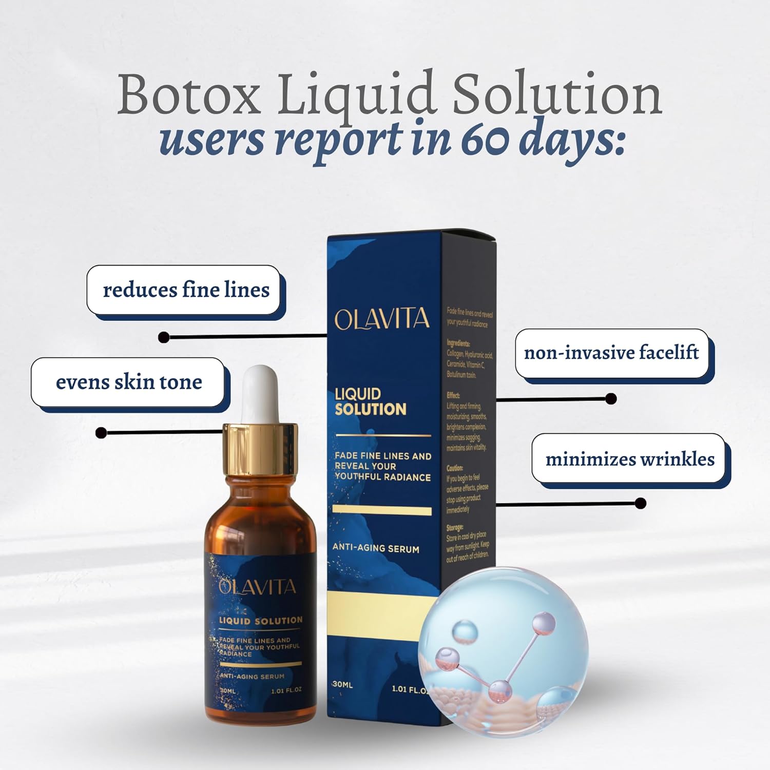 Original Olavita™ Liquid Solution Anti-Aging Face Serum – Reduces Fine Lines, Wrinkles & Dark Spots – Supports Collagen Production, Balances Oils & Improves Skin Elasticity for Radiant, Even Skin Tone - Image 2