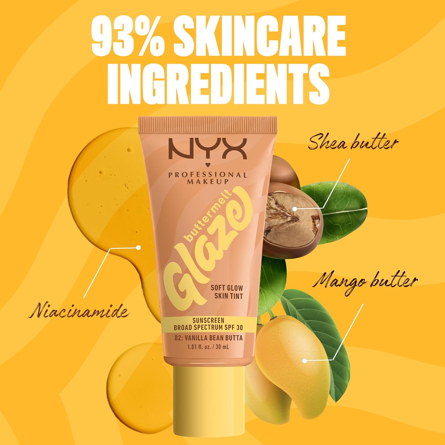 NYX Professional Makeup Buttermelt Glaze Soft Glow Skin Tint SPF 30 02 Vanilla Bean Butta - Image 6