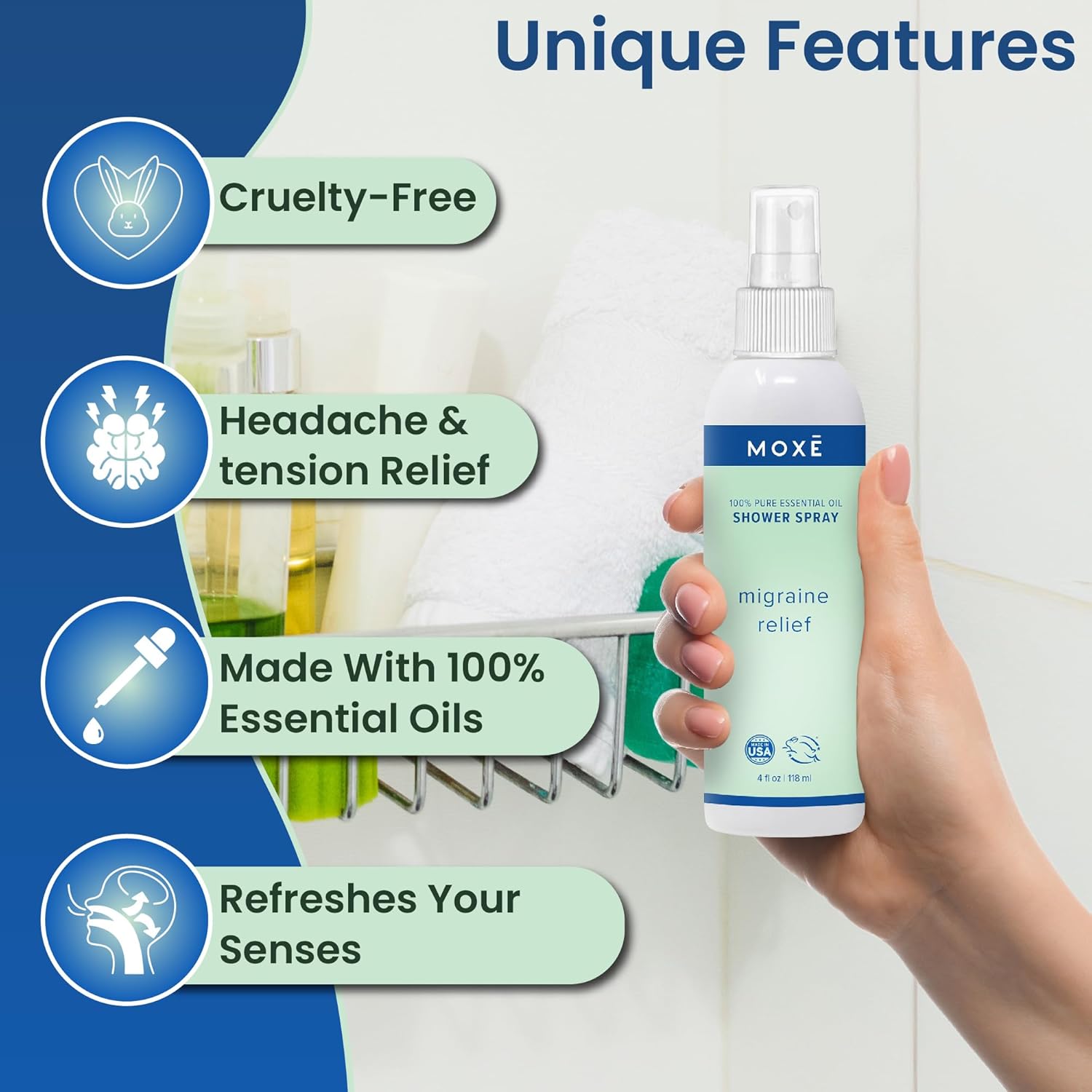 MOXE Migraine Relief Aromatherapy Shower Spray 8 oz Pure Essential Oils - Image 4