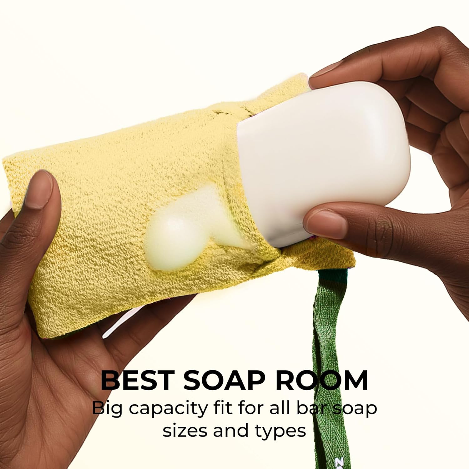 ZOMCHI Exfoliating Soap Saver Bag Set, 2 Yellow Pouches, Assorted Roughness - Image 2