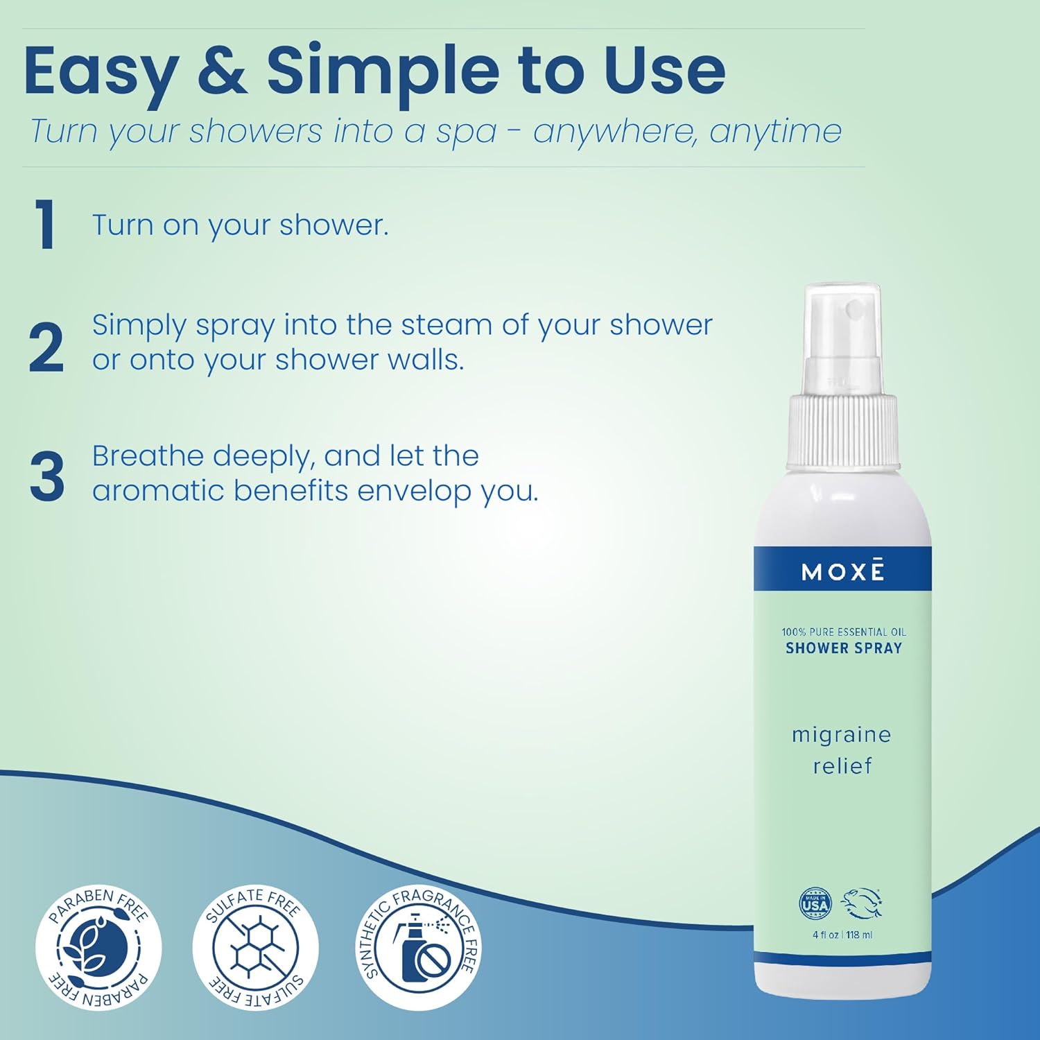 MOXE Migraine Relief Aromatherapy Shower Spray 8 oz Pure Essential Oils - Image 7