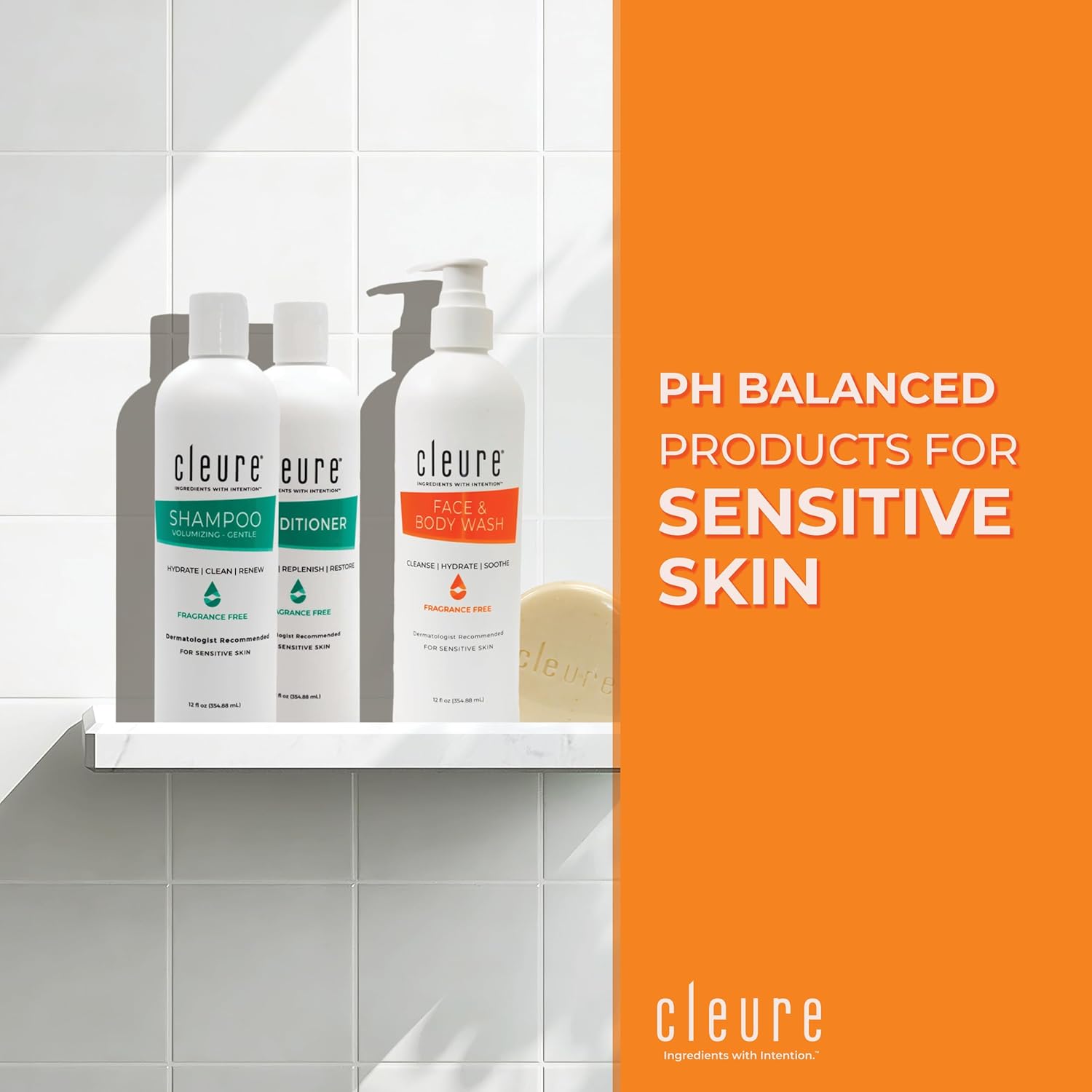 Cleure Fragrance-Free Gentle 3-Piece Body Wash Shampoo Conditioner Set 12 oz - Image 2