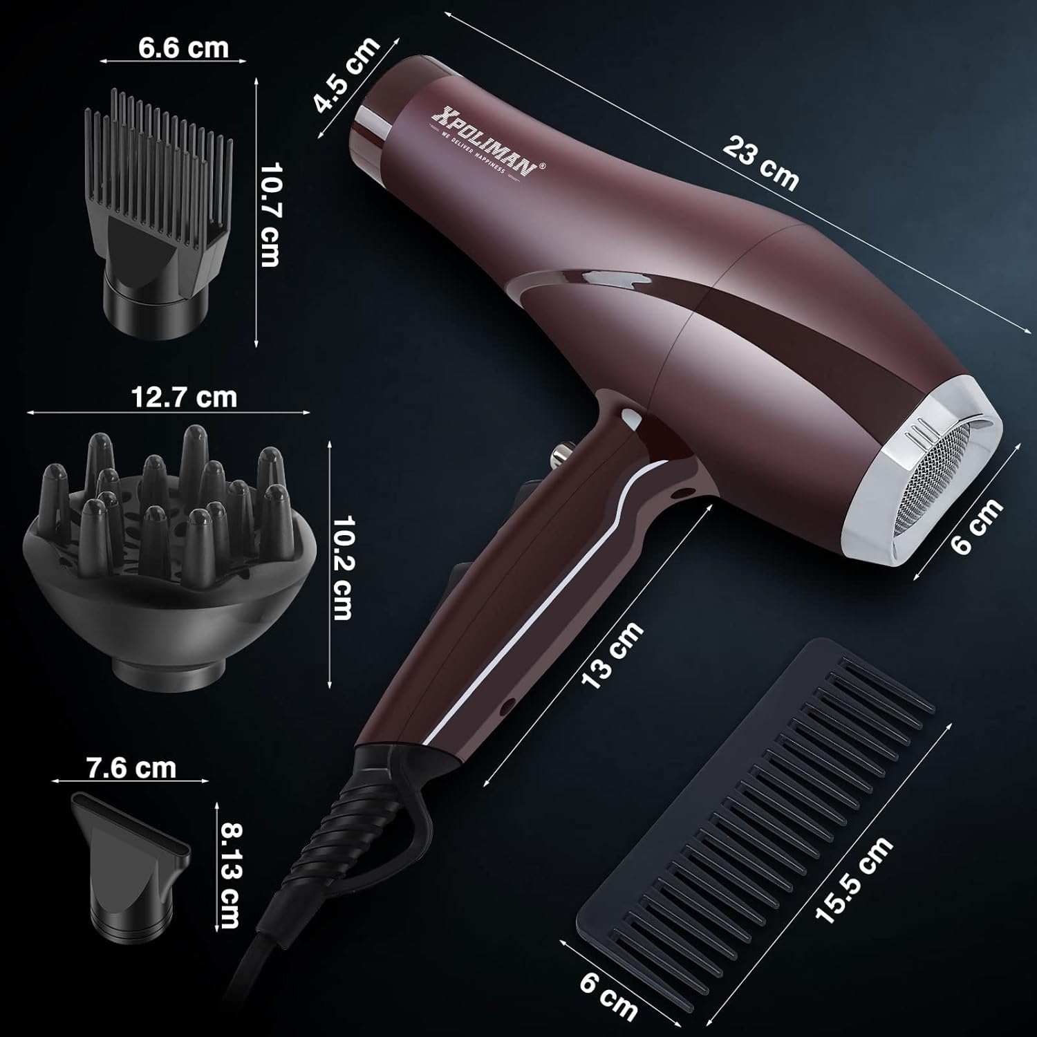 2000 Watt Hair Dryer, Negative Ionic Blow Dryer with Diffuser Concentrator Comb, 2 Speed 3 Heat Settings, Low Noise Long Life Style-Brown/Purple - Image 4
