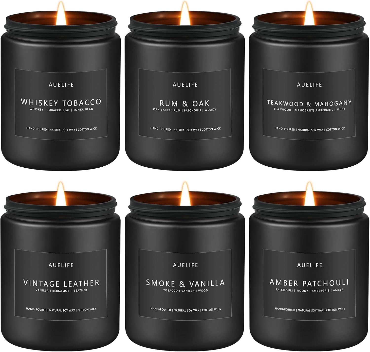 Scented Candles Set | Gifts for Father's Day - 6Pack Masculine Soy Candle for Men, Home Scented, Aromatherapy Gift for Dad- Fragrance of Smoke Vanilla/Leather/Mahogany/Tobacco/Oak/Amber