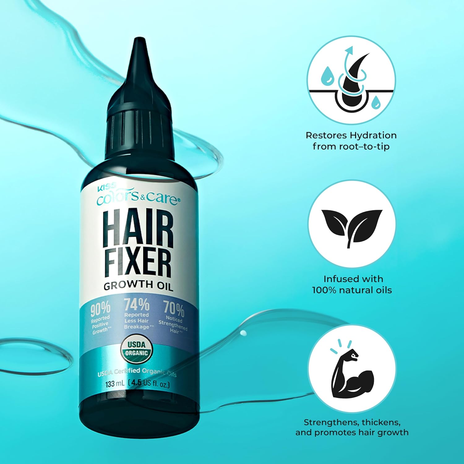 KISS Colors & Care Organic Hair Fixer Growth Oil 133mL for Stronger Follicles Reduced Breakage - Image 4