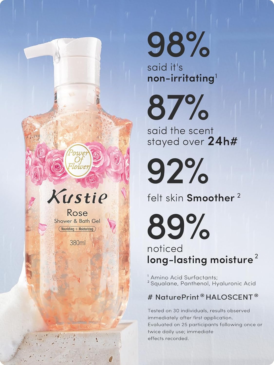 Kustie Vegan Rose Body Wash with Squalane and Hyaluronic Acid, 7.4 fl oz Bottle - Image 5