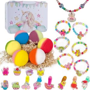 Bath Bombs for Kids with Girls Jewelry Inside, 6PCS XXL Surprise Bath Bombs with 18PCS (6 Sets) Jewelry Inside, Natural Organic Toys Bath Fizzy Bombs, Kids Birthday Christmas Basket Stuffers