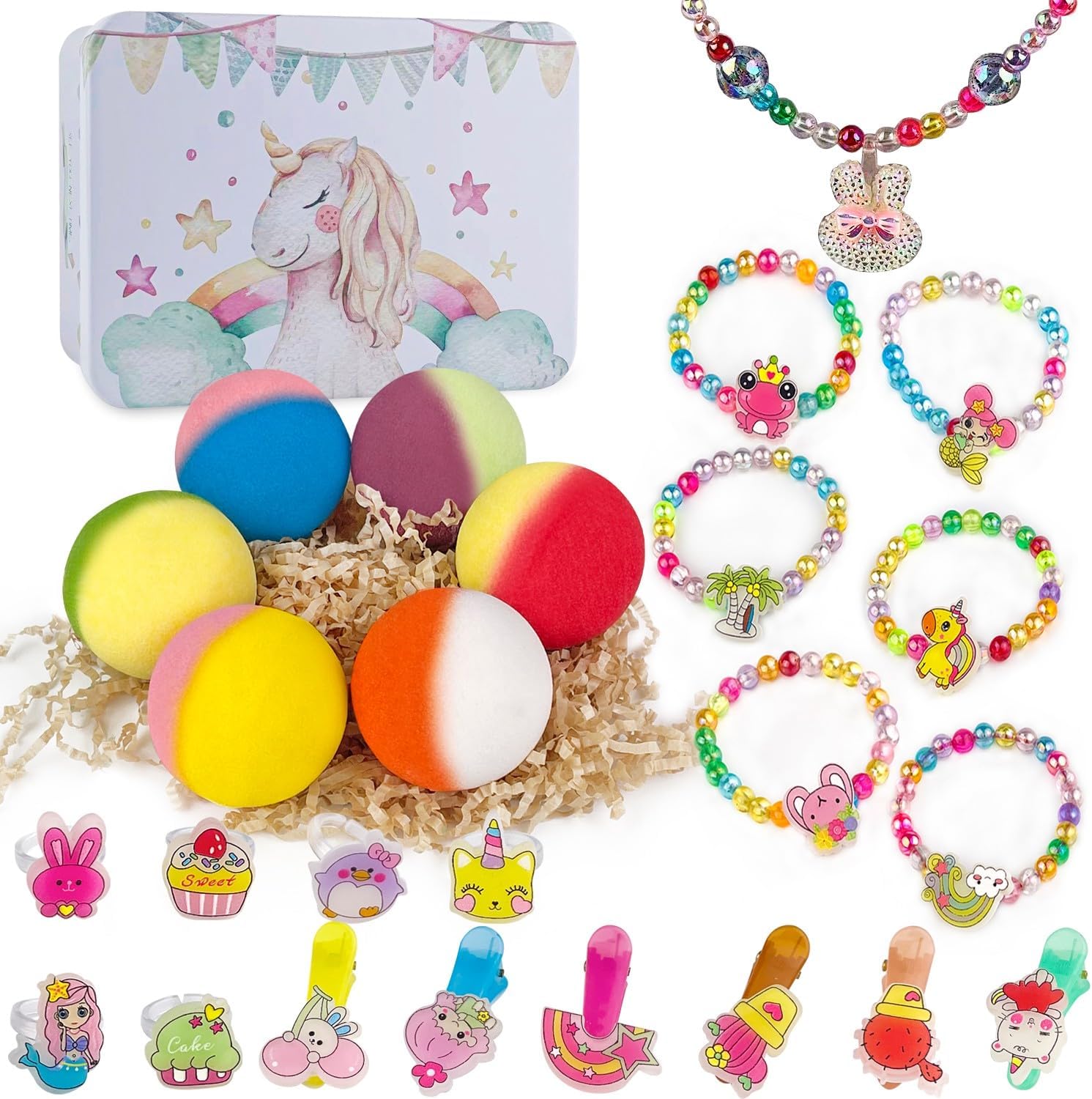 Bath Bombs for Kids with Girls Jewelry Inside, 6PCS XXL Surprise Bath Bombs with 18PCS (6 Sets) Jewelry Inside, Natural Organic Toys Bath Fizzy Bombs, Kids Birthday Christmas Basket Stuffers