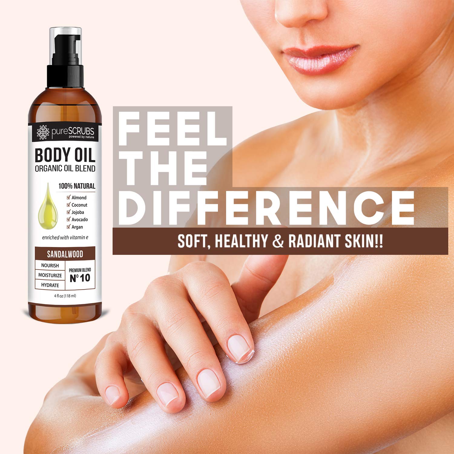pureSCRUBS Ultra Moisturizing Sandalwood Body Oil Spray For Dry Skin, Massage, Cuticles & More, Organic Blend of Jojoba, Argan, Coconut, Sweet Almond & Avocado Oils Enriched with Vitamin E, Lg 4oz - Image 6