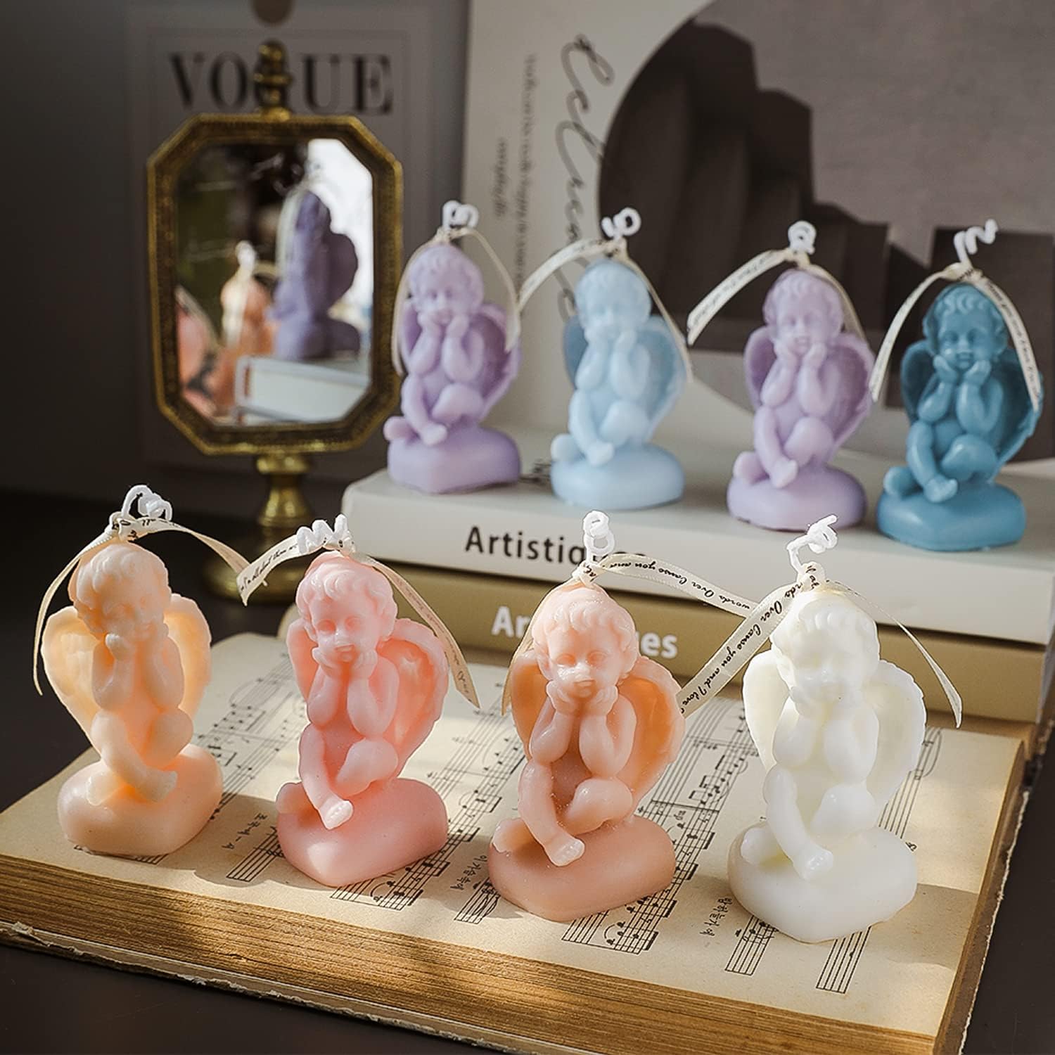 Scented Candle Cute Angel Shaped,50G Aroma Soy Wax Decorative Candle,Handmade Aesthetic Candlefor Table Photo Prop Birthday Gift,Prefect for Meditation Stress Relief Mood Boosting Bath Yoga (White) - Image 4