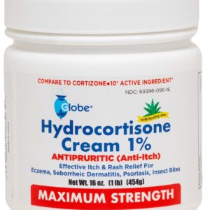 Globe Hydrocortisone Maximum Strength Cream 1% w/Aloe, 16 oz, Anti-Itch Cream for Redness, Swelling, Itching, Rash, Bug/Mosquito Bites, Eczema, Hemorrhoids & More, 16 oz Jar