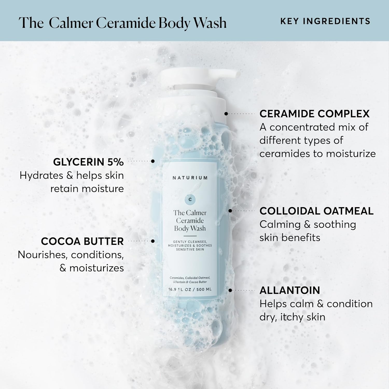Naturium Calmer Fragrance-Free Ceramide Body Wash 16.9 oz for Dry Sensitive Skin - Image 3