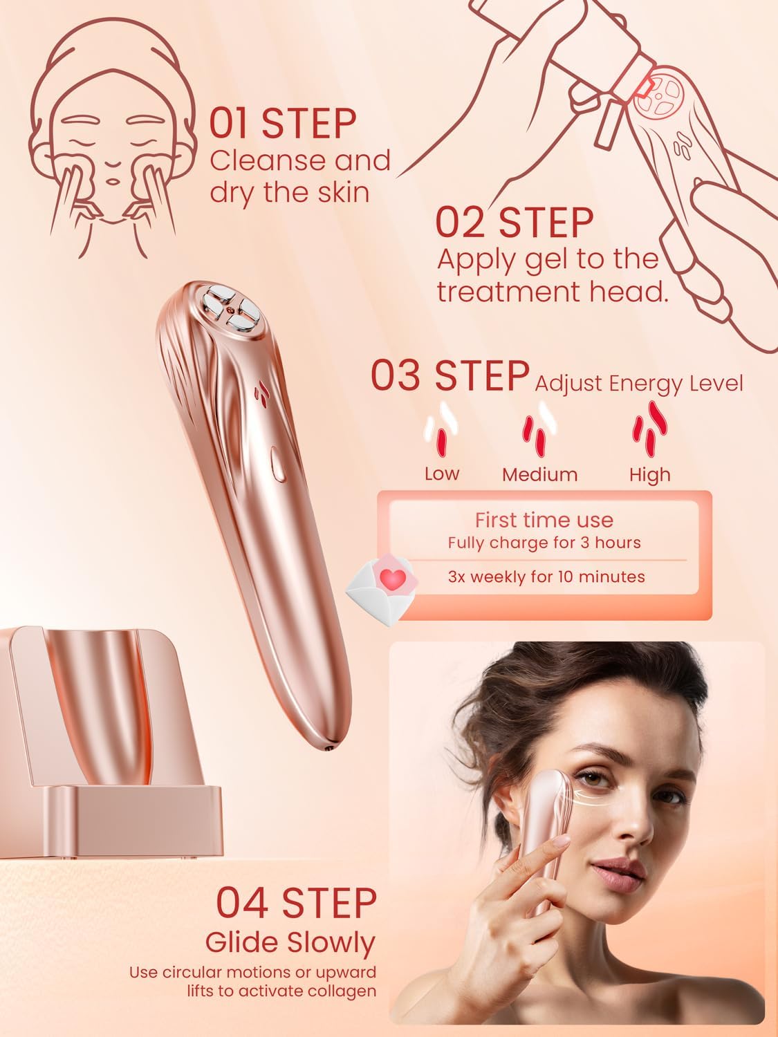 Radio Frequency Skin Tightening Device, Anti-Aging Face Machine for Wrinkle Removal, Lifting & Firming, Wireless Home Beauty Device with 3 Levels, at-Home Skin Renewal - Image 6