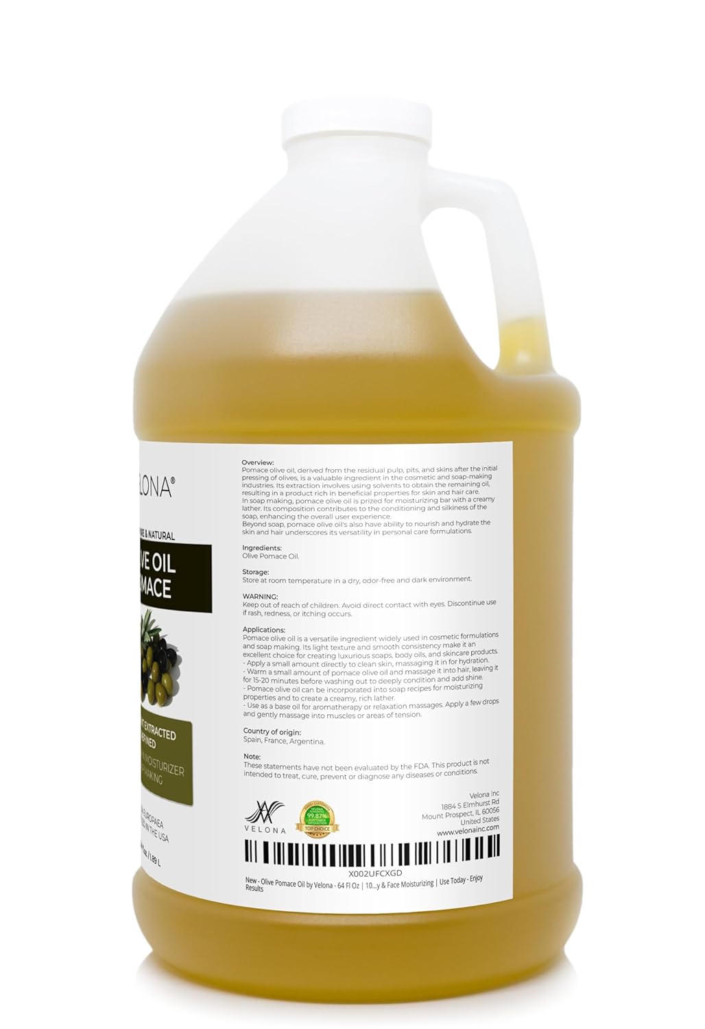 velona Olive Pomace Oil 64 Fl Oz | 100% Pure and Natural Carrier Oil | Refined | Skin, Hair, Body & Face Moisturizing | Use Today - Enjoy Results. - Image 4
