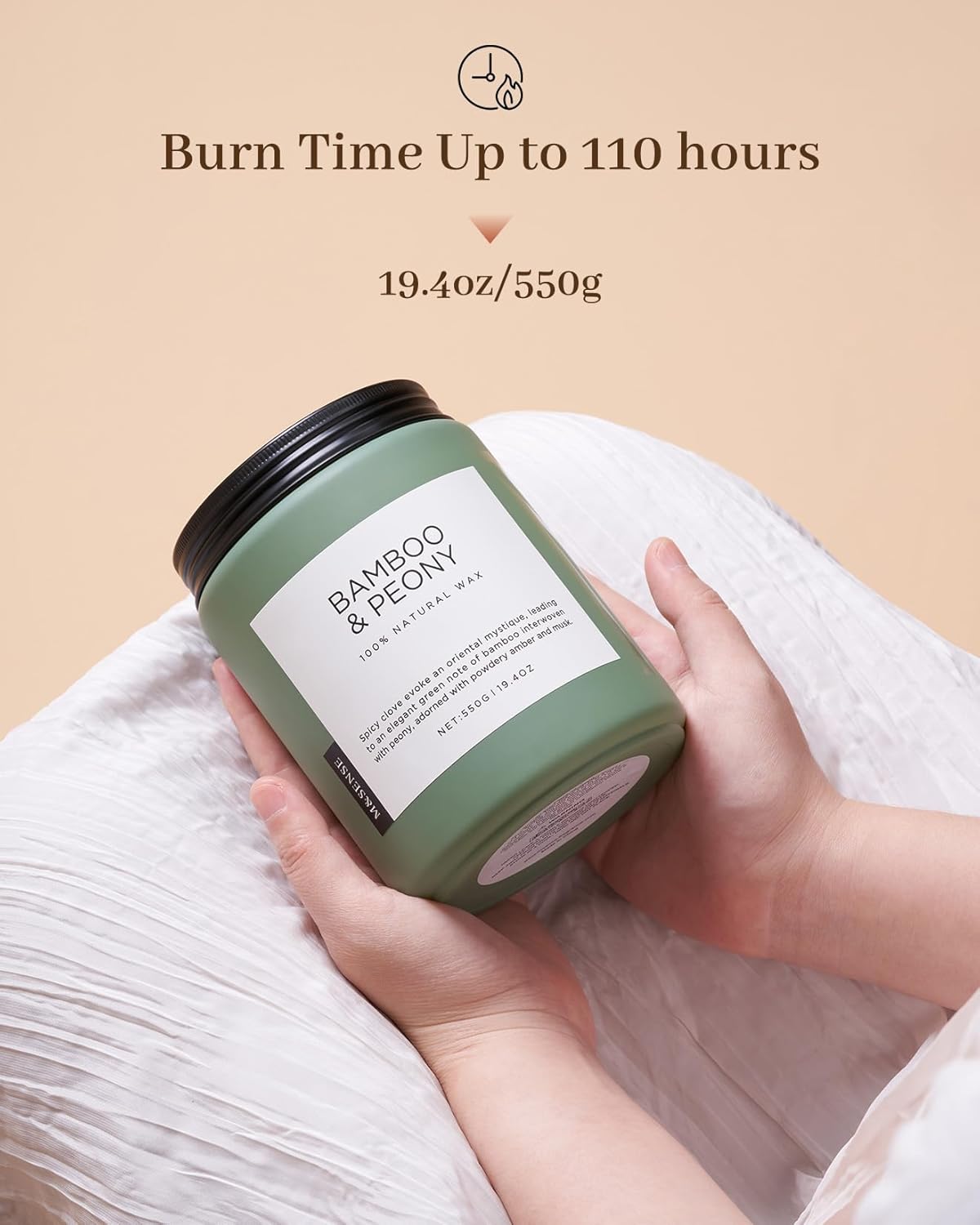 M&SENSE Bamboo Peony Spring Large Jar Candles for Home Scented 19.4 Ounces 110 Hour Long Lasting Burn, Natural Organic Soy Wax Gifts for Women, Fresh Smelling Aromatherapy Candle for Stress Relief - Image 4
