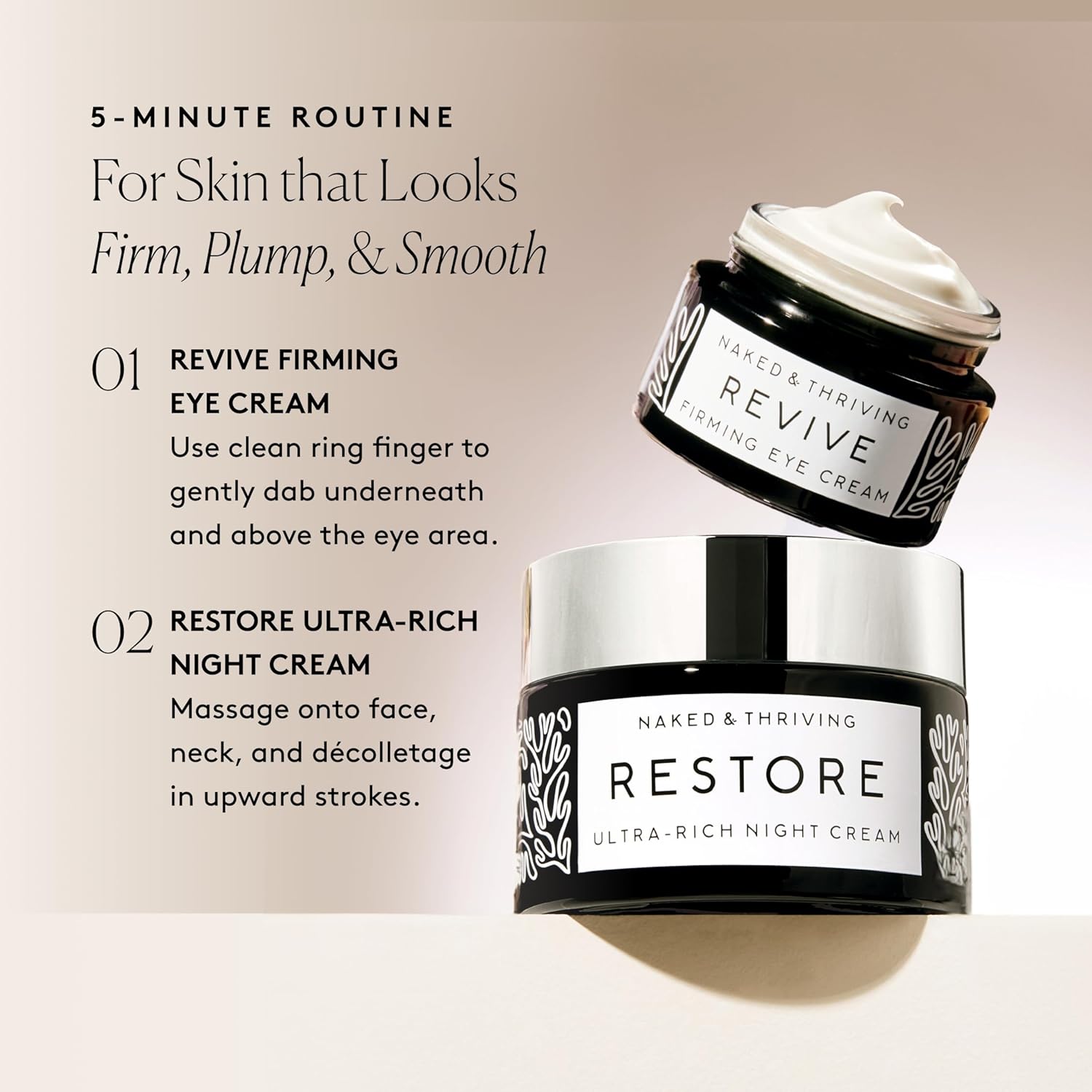 Naked & Thriving Retinol Alternative Duo Set: Restore Night Cream 50mL & Revive Eye Cream 15mL with Hyaluronic Acid and Bakuchiol - Image 8