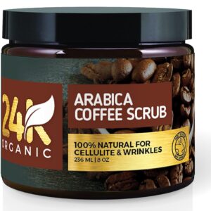 Arabica Coffee Scrub, Contains Vitamin E. & Shea Butter, Therapy for Varicose Veins, Cellulite, Stretch Marks, Eczema and Acne, Deep Skin Exfoliator, 8 oz.