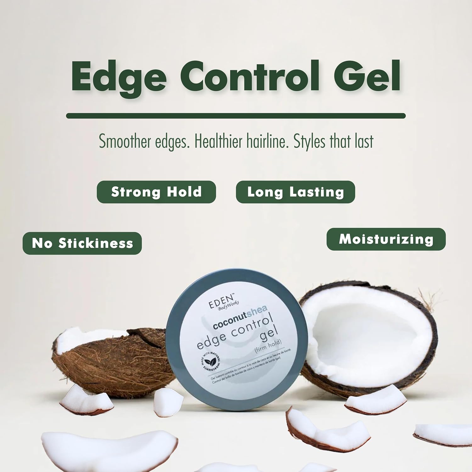 EDEN BodyWorks Coconut Shea Edge Control Gel | Strong Hold Edge Tamer for Curly Hair Styling | Flake-Free, Non-Greasy Formula | Moisturizes & Adds Shine | 6 oz - Image 2