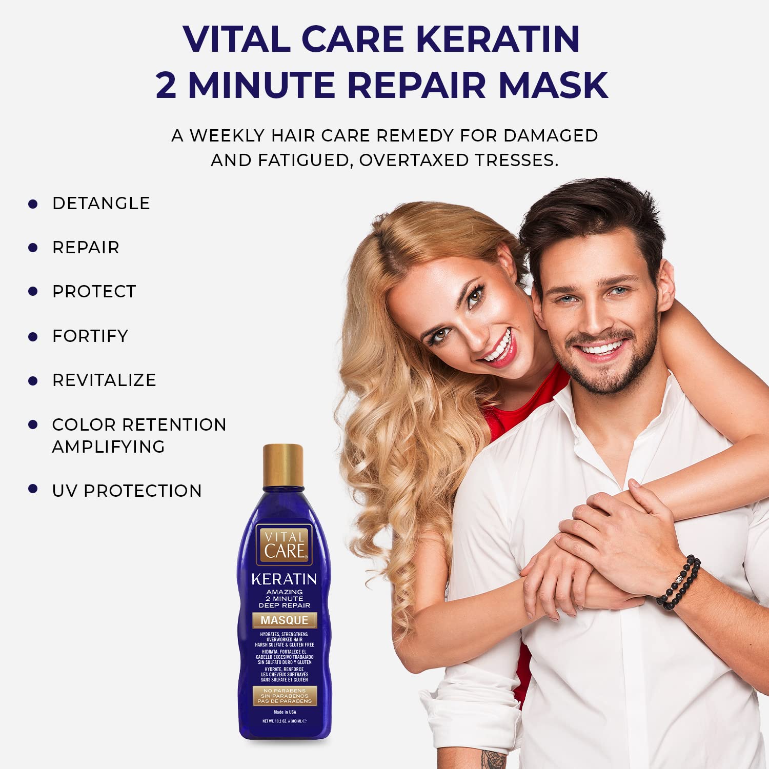 Vital Care Keratin 2-Minute Repair Hair Masque - Gentle Keratin Complex Hair Mask Treatment is Non-Stripping for Daily Use, Hydrating & Repairing - Abyssinian, Avocado & Sunflower Seed Oil - Image 2