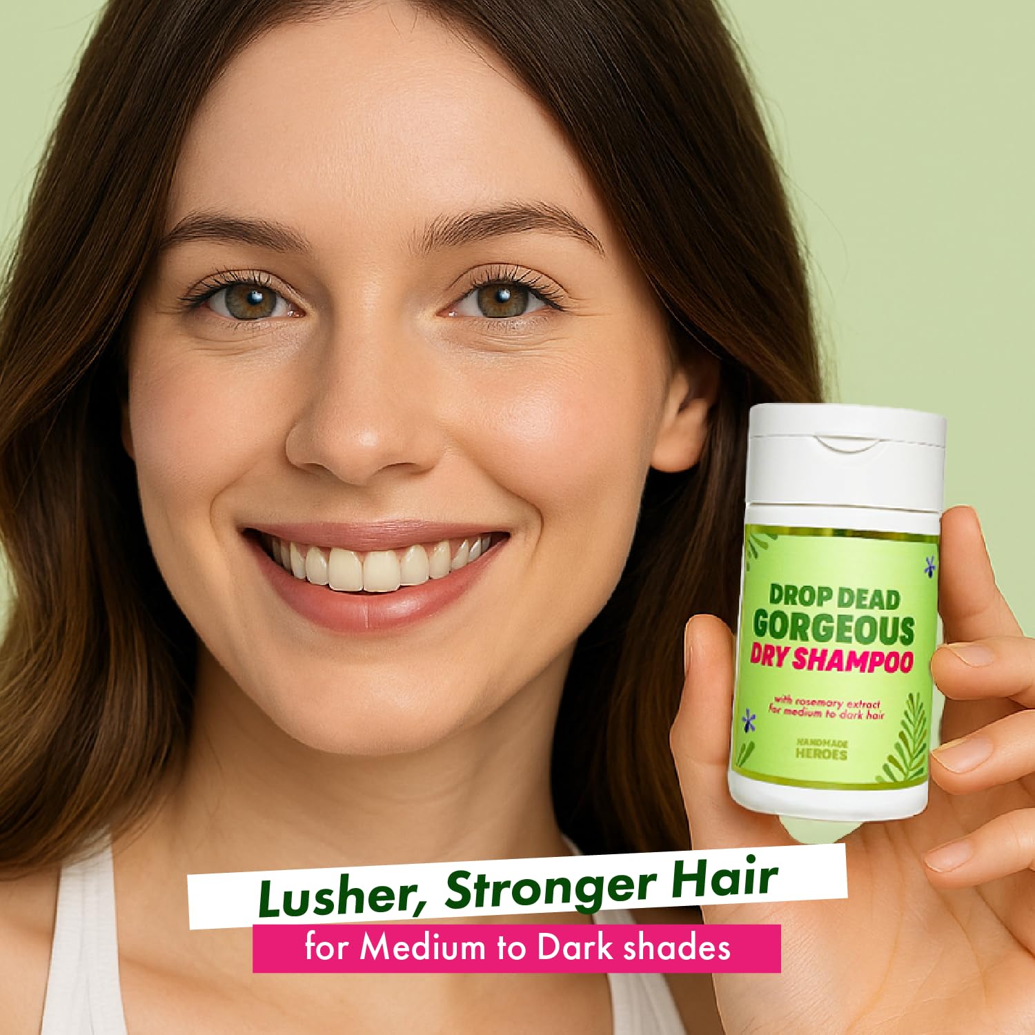 Handmade Heroes Dry Shampoo with Rosemary Oil for Hair Growth Healthier Looking Hair Volumizing Non Aerosol Drop Dead Gorgeous Dry Shampoo Rosemary 1.8oz (Medium to Dark 1pc) - Image 2