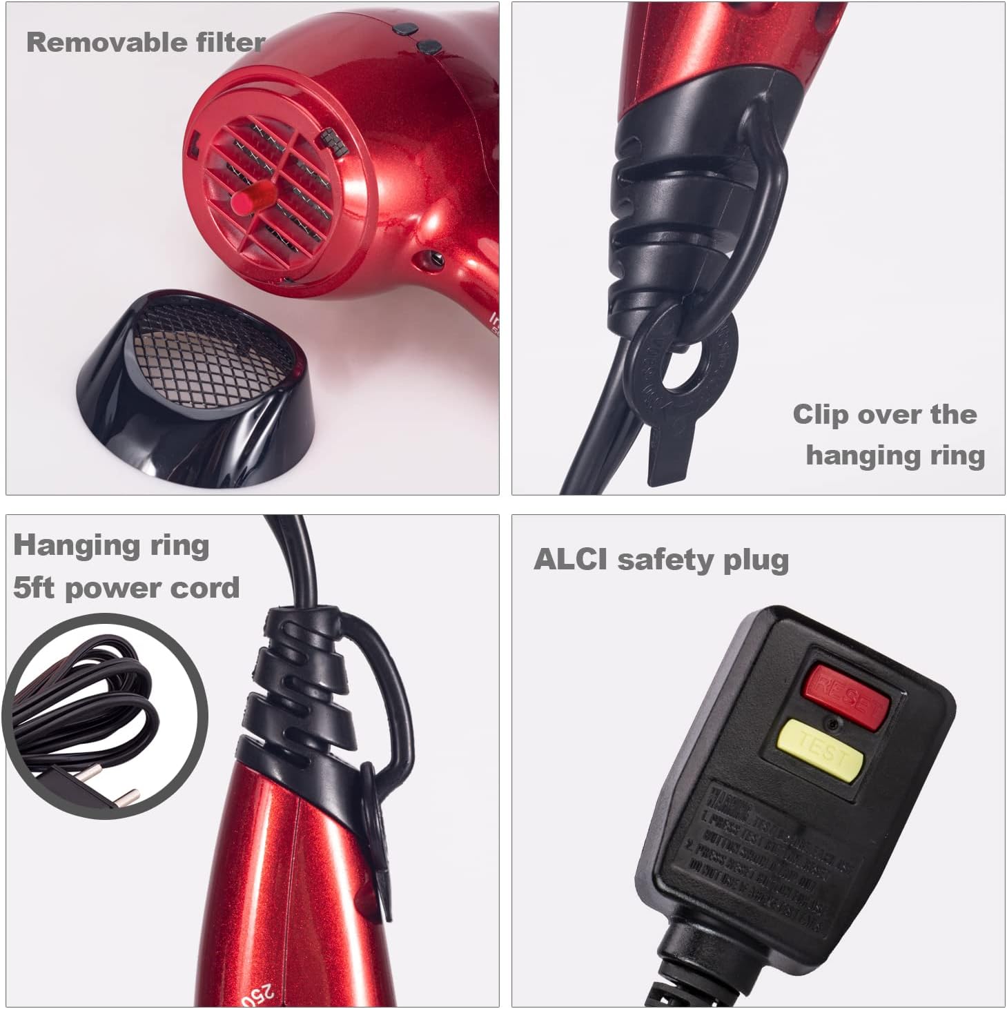 LURA Mini Travel Hair Dryer 1200W, Dual Voltage, Red with Diffuser & Concentrator - Image 6