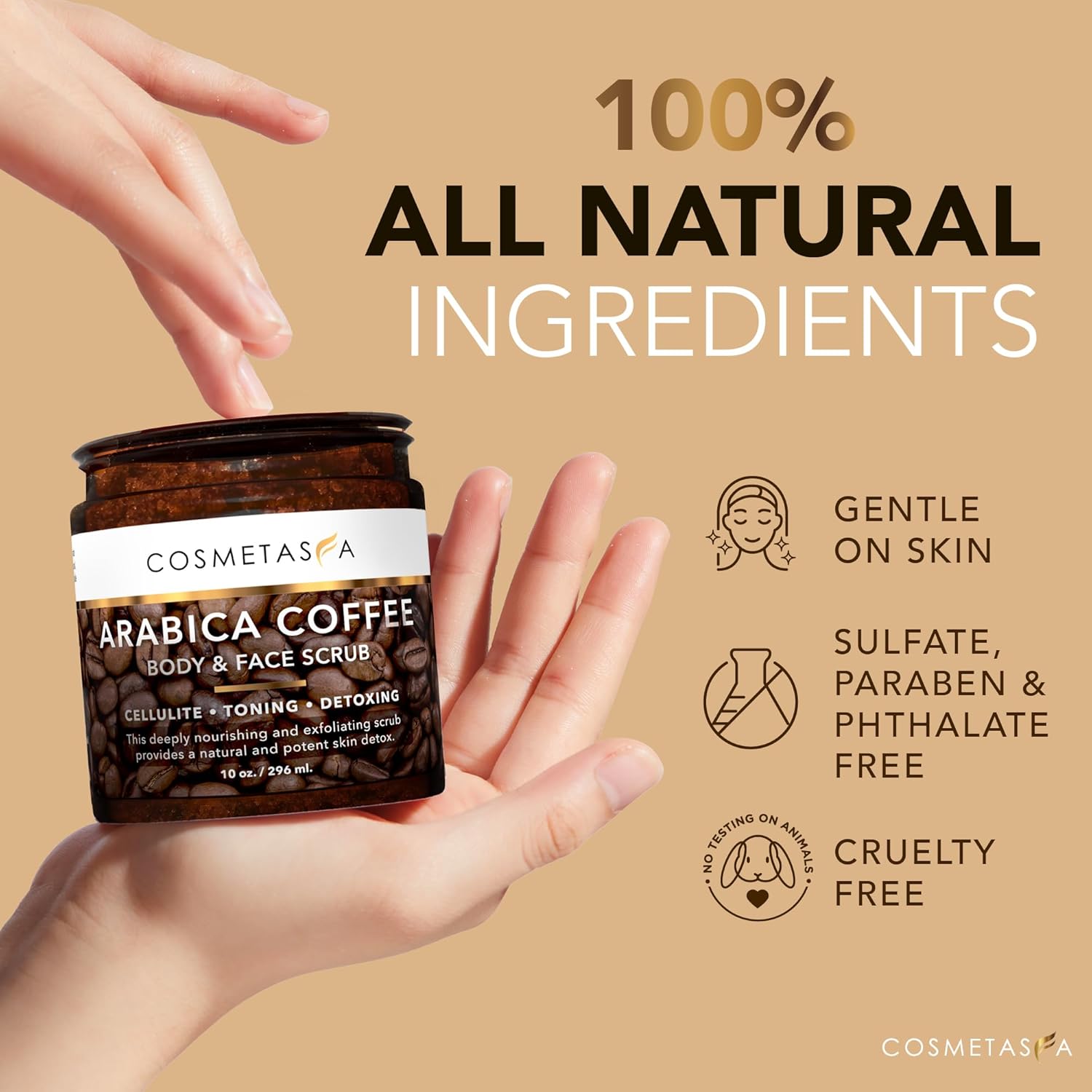 Cosmetasa Organic Arabica Coffee Scrub Bundle 2 in 1 Face and Body Exfoliator with Gloves for Men and Women - Image 3