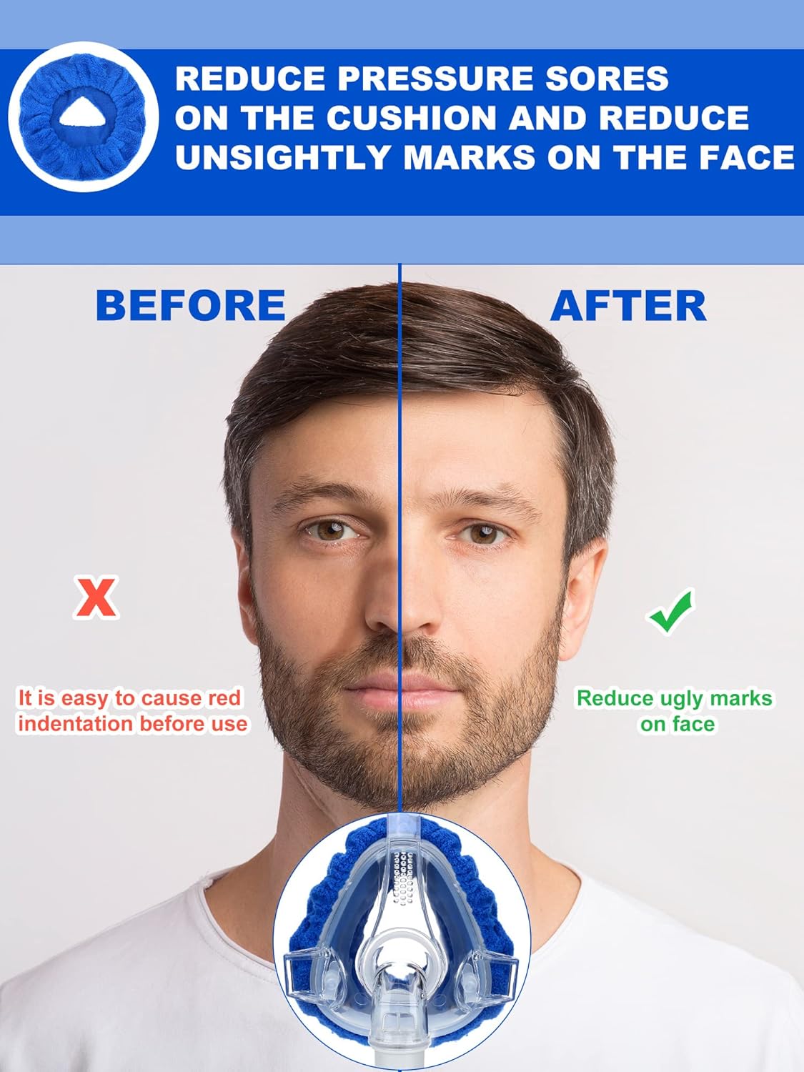 Sosation 24 Pack Mask Liners Full Face Reusable Soft Mask Covers Reduce Air Leaks and Blisters Washable Cushion Covers(Blue) - Image 6