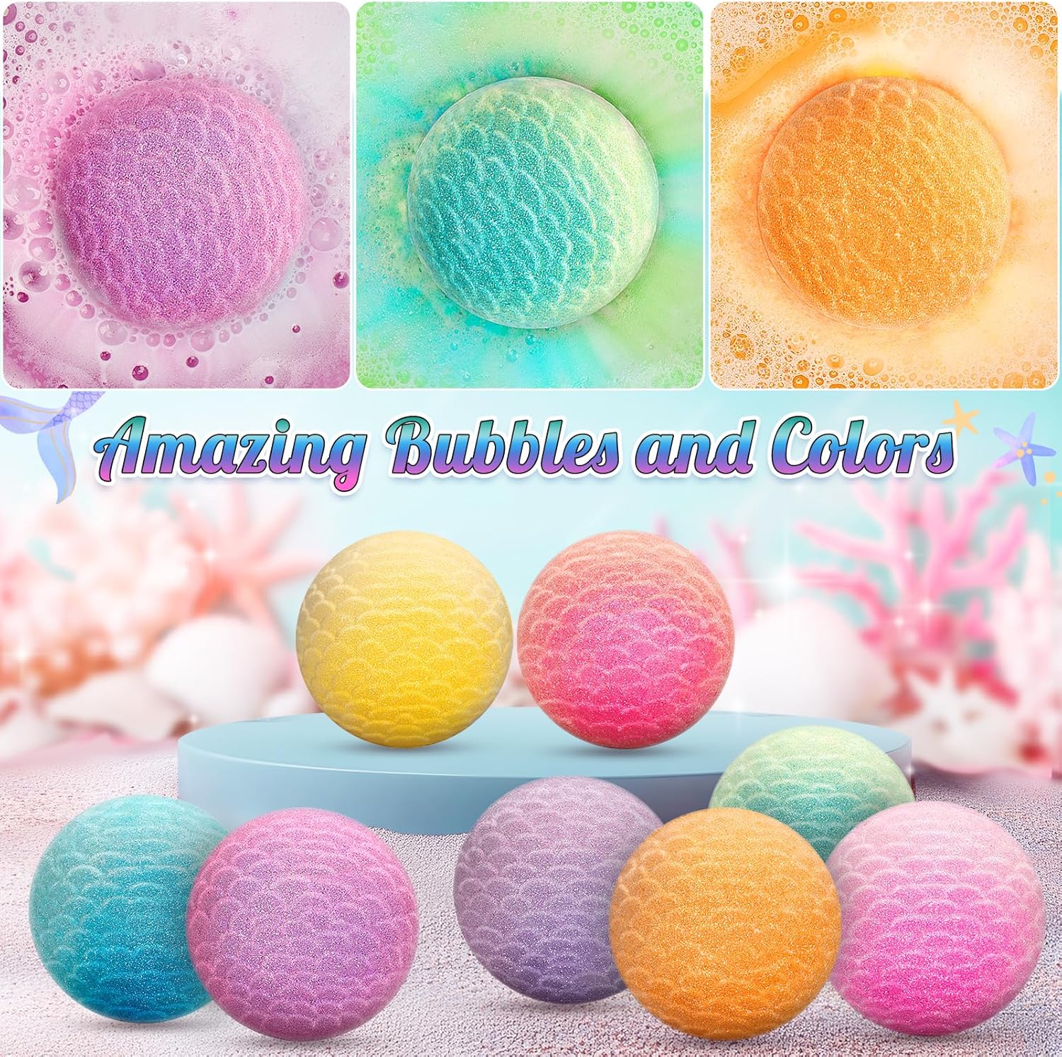 8 Pack Mermaid Bath Bomb Kit with Surprise Toys for Girls Aged 4-8 - Image 2