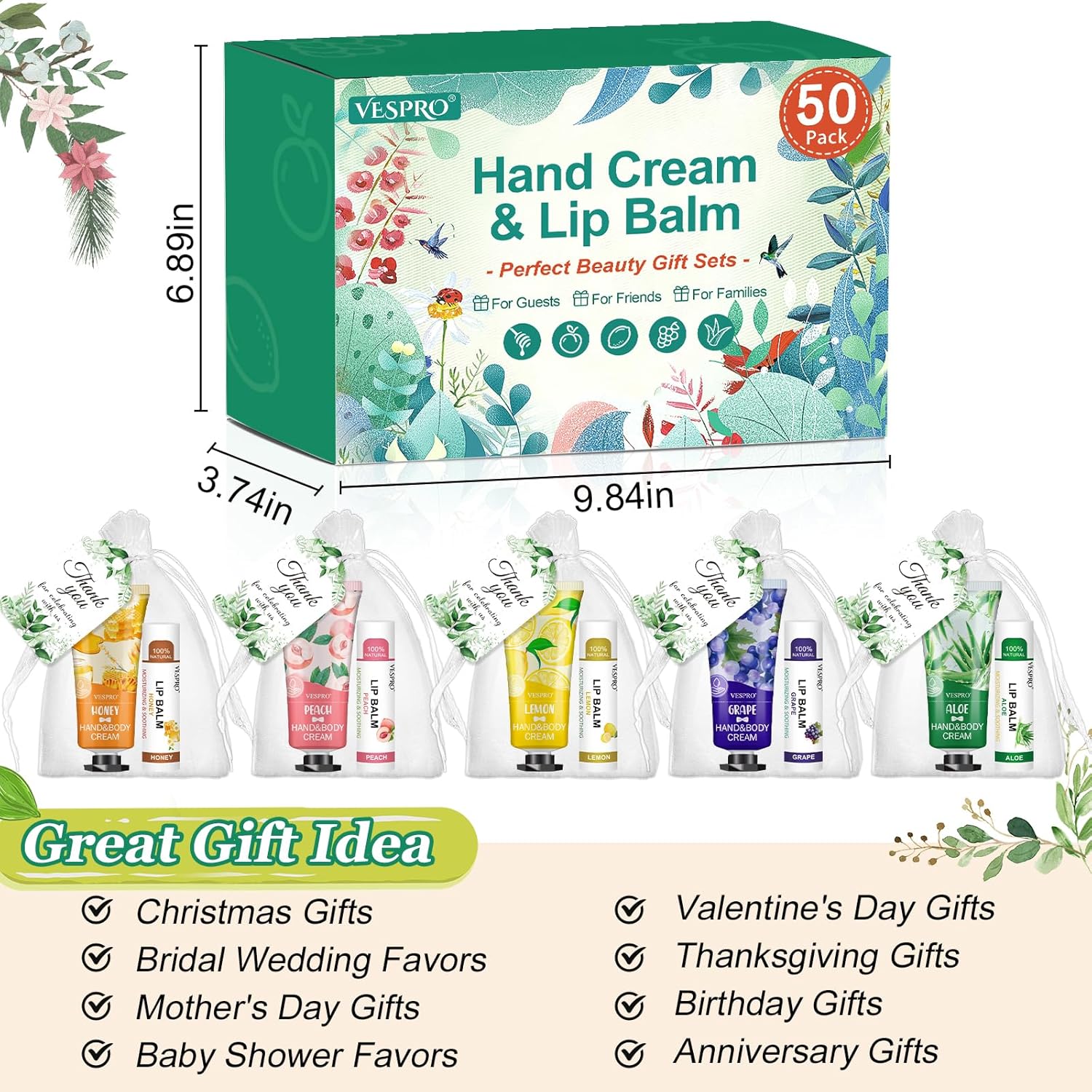 50 Sets Bulk Hand Cream and Lip Balm Wedding Bridal Shower Baby Shower Favors for Guests - Image 6
