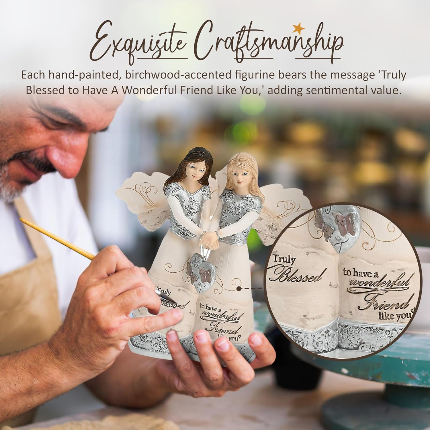 Pavilion Elements Angels Figurine - Double Angel Figure Display - "Truly Blessed to Have A Wonderful Friend Like You" Printed Text, Angel Collectibles, Sister Angel Figurines, Friend Theme, 5" - Image 6