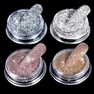 Allstarry Diamond Nail Glitter 4 Colors Sparkling Korea Reflective Diamond Glitter Dust Shiny Powder Pigment Nail Supplies for Nail Art Gel Polish Disco Party Nightclub Wedding Crafts