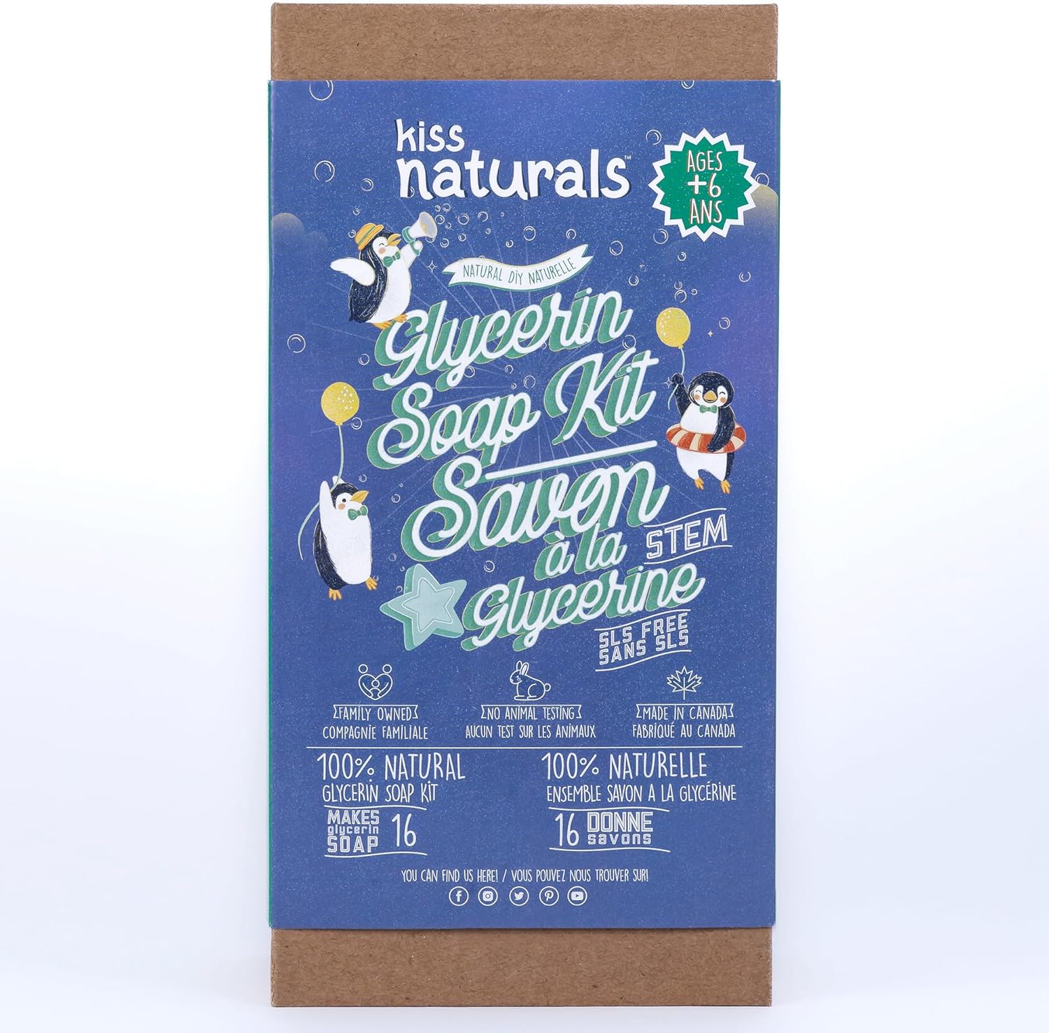 Kiss Naturals: Glycerin Soap Kit - Make 16 Soaps, DIY Kids Beauty, Organic Ingredients, Natural Fragrances, Mica-Based Colors, STEM Activity, Ages 6+