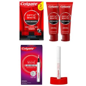 Colgate Optic White Express Teeth Whitening Pen with 35 Treatments, Enamel Safe, Designed for No Tooth Sensitivity, 0.08 oz & Optic White Pro Series Whitening Toothpaste with 5% Hydrogen Peroxide