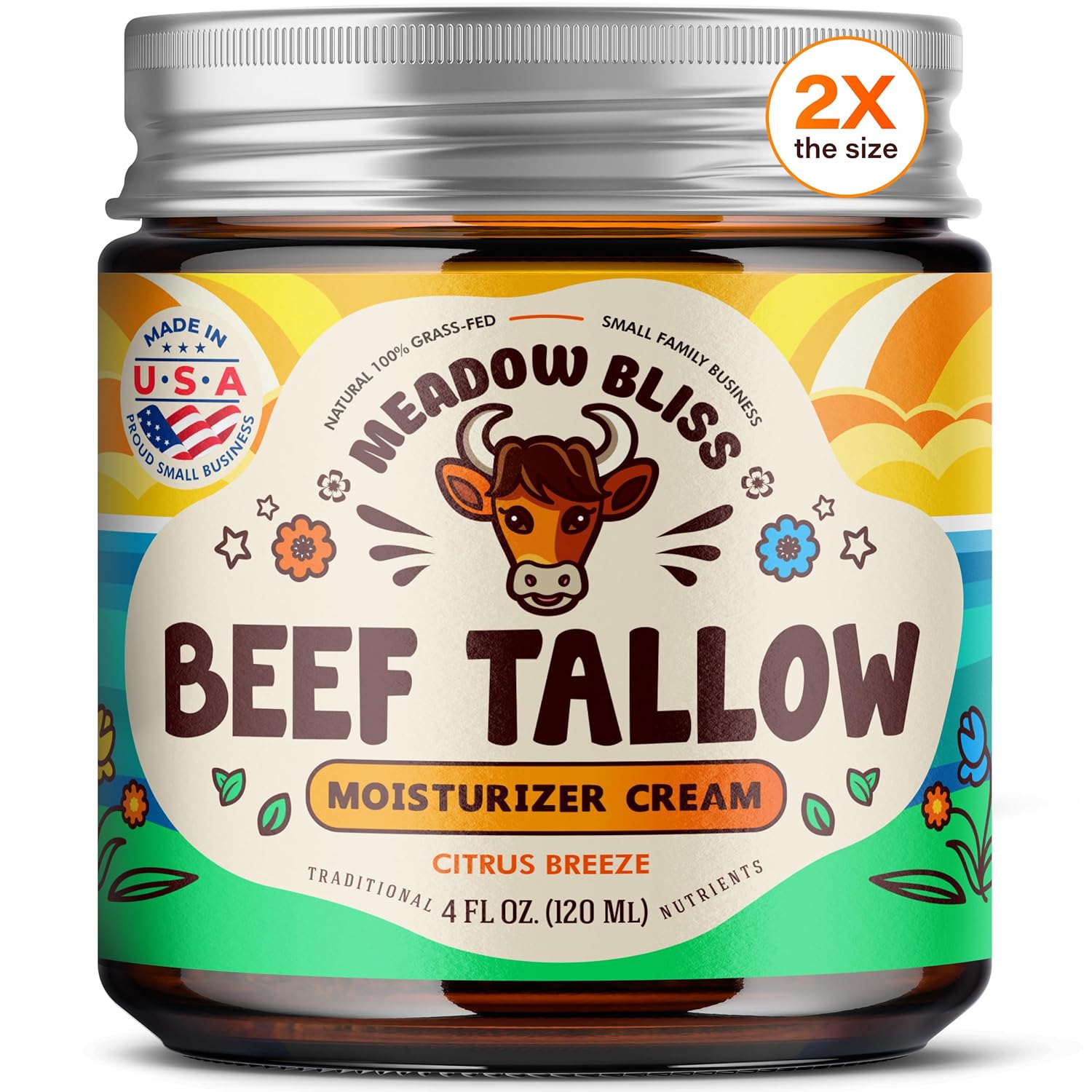 Beef Tallow for Skin - Moisturizer Cream - 100% Grass Fed - Whipped Beef Tallow - Organic Jojoba Oil - Organic Shea Butter - Supports Eczema, Rosacea+ - Made in USA - Citrus Breeze - 4 oz