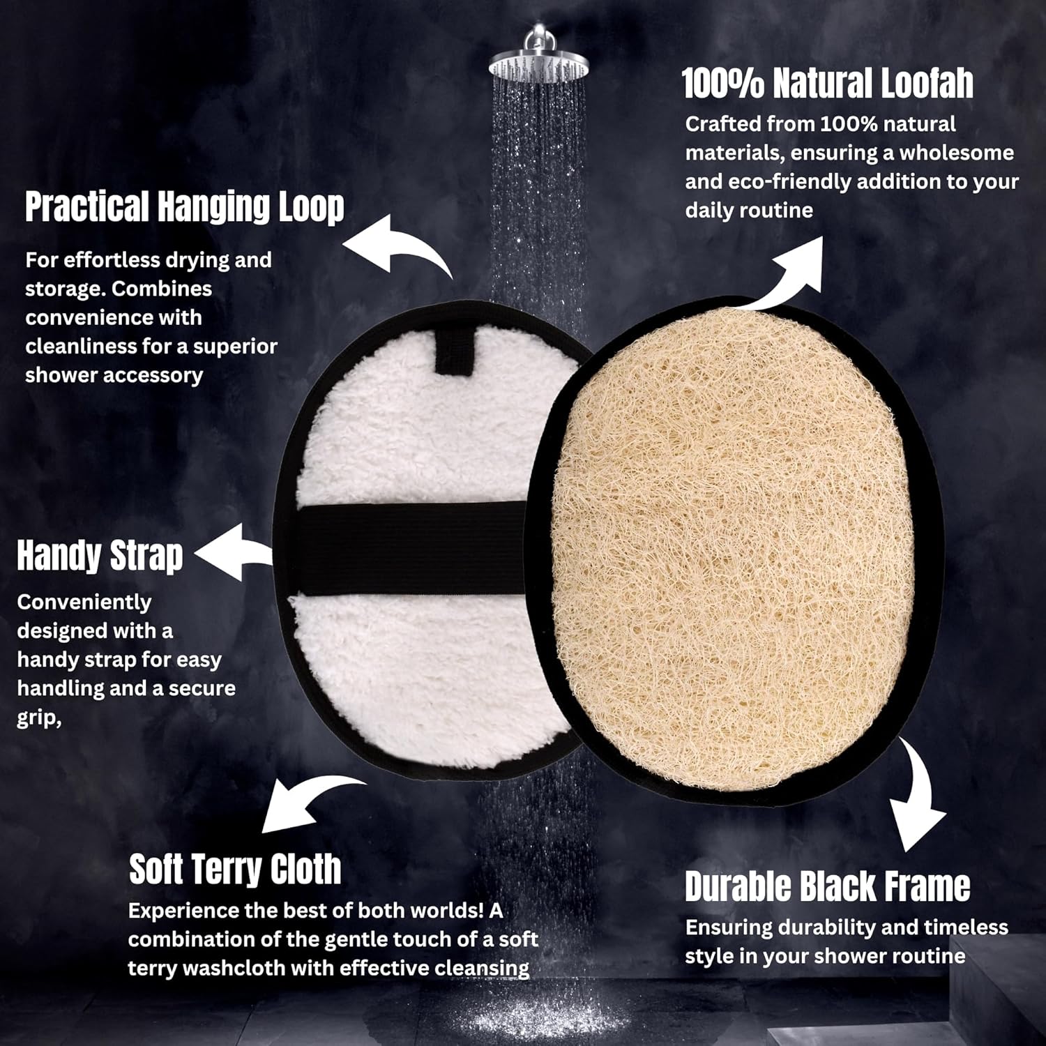 Rugged Natural Shower Loofah for Men - Tough Eco-Friendly Exfoliating Body Scrubbers, Durable & Gentle Terry Towel Cloth pad for Manly Skin Care - Lufas, Luffa, Loufas Sponges - Image 2