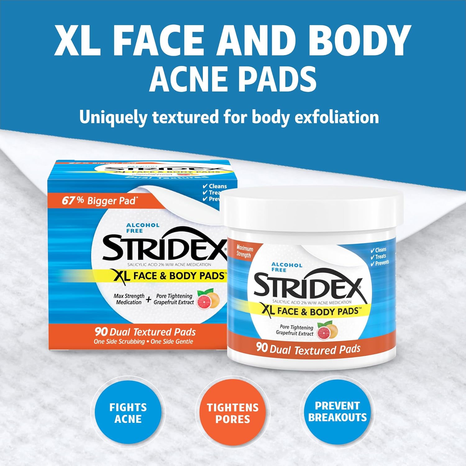 Stridex XL 90 Count Face and Body Pads for Acne Clearing Skin Care - Image 4