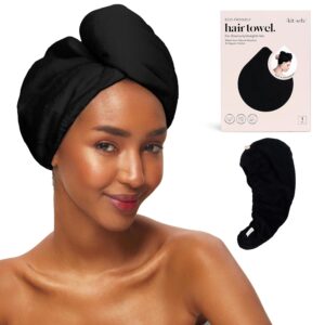 Kitsch Microfiber Hair Towel Wrap for Women - Super Absorbent Hair Drying Towel - Quick Dry, Anti-Frizz - for Long & Short, Wet & Curly Hair - Black