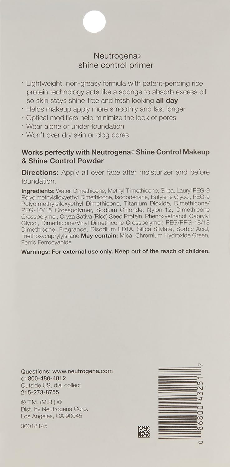 Neutrogena Shine Control Mattifying Liquid Face Primer for Oily Skin, Lightweight, Non-Comedogenic and Non-Greasy Pore and Makeup Primer with Oil-Absorbing Rice Protein, 1 fl. oz - Image 3