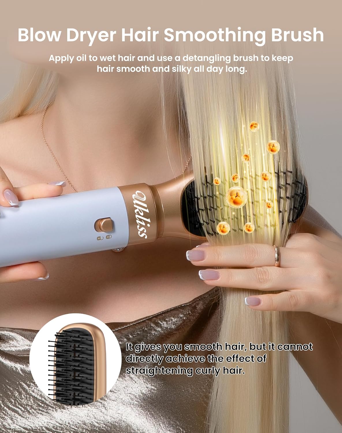 6 in 1 Blow Dryer Brush,Hair Dryer Brush with Ionic Technology, Multifunctional Styler Styling Tools, Auto Air Curler for Hair, Fast Styling for Most Hair Types, Safe ALCI Plug (White Gold) - Image 7