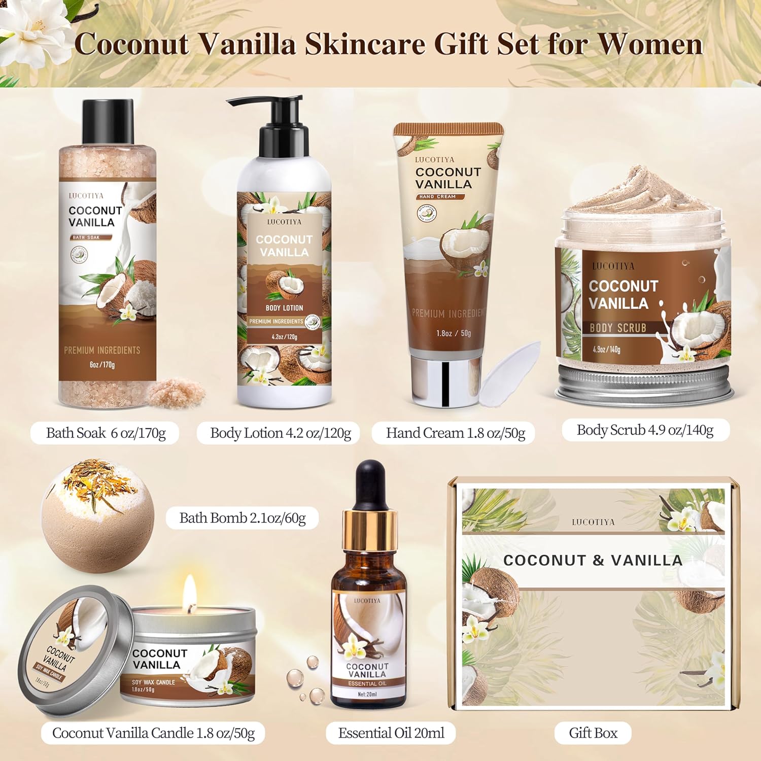 Vanilla Coconut Relaxing Bath and Body Gift Set for Women's Self-Care - Image 2