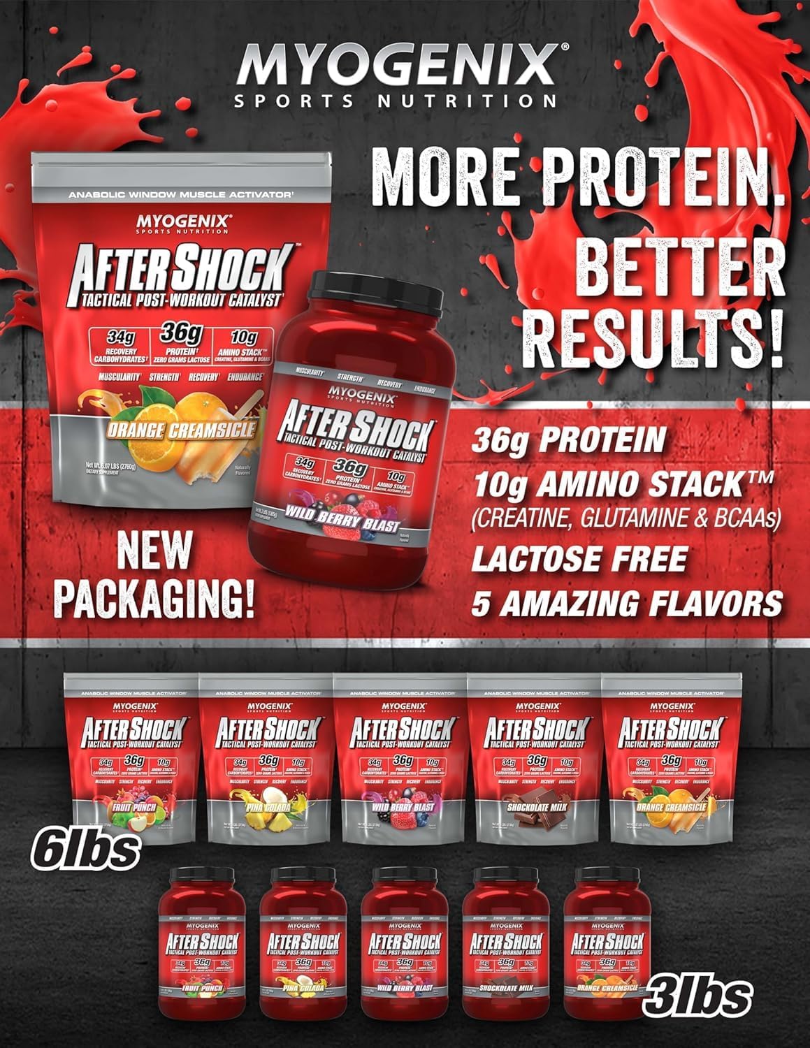 Myogenix Aftershock Post Workout 6 lb Orange Creamsicle Whey Protein with Creatine and BCAAs - Image 6