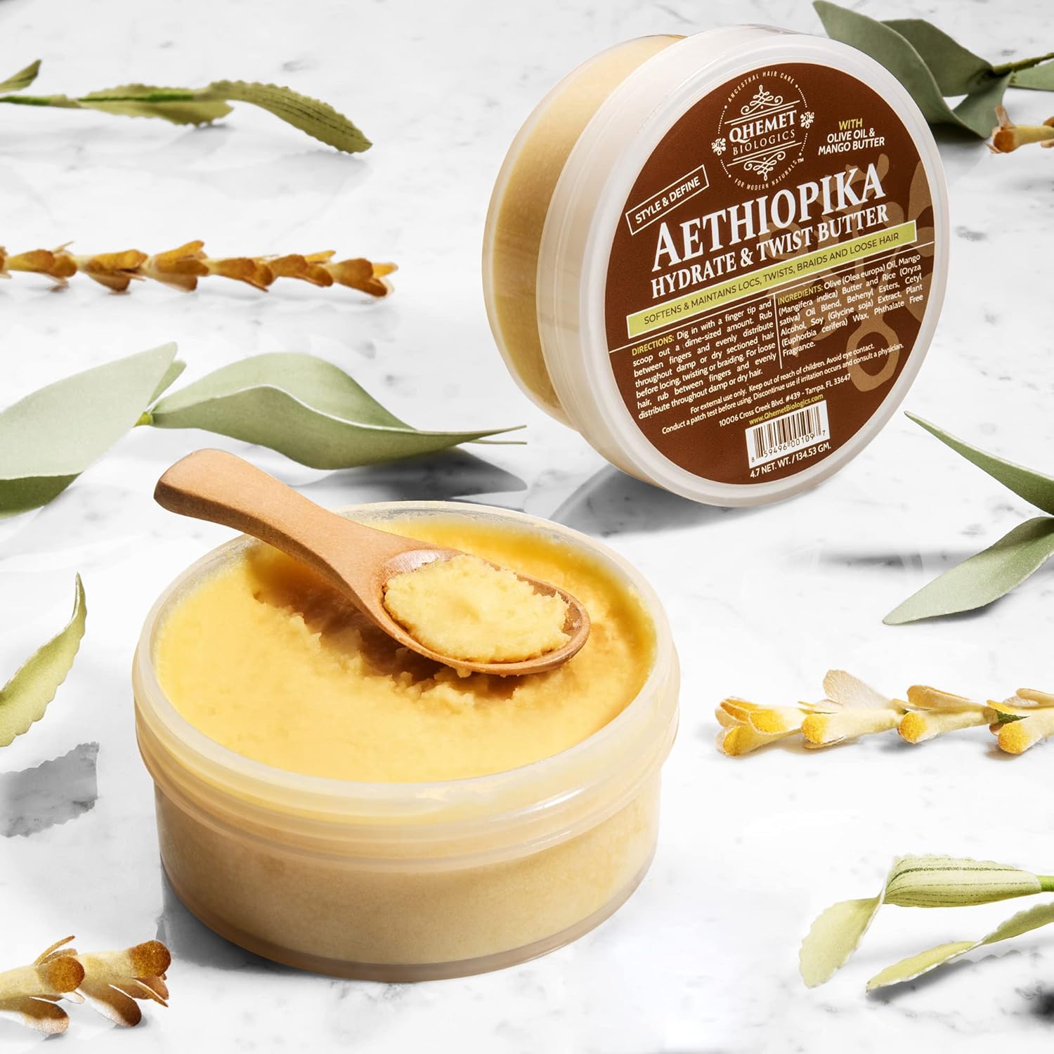 Qhemet Biologics Aethiopika Hydrate & Twist Butter - Frizz-Free Styling Butter Adds Flexible Definition to High & Low Porosity Hair - Smooth Edges, Soften & Flatten Locs, Twists & Braids (4.7 oz) - Image 6