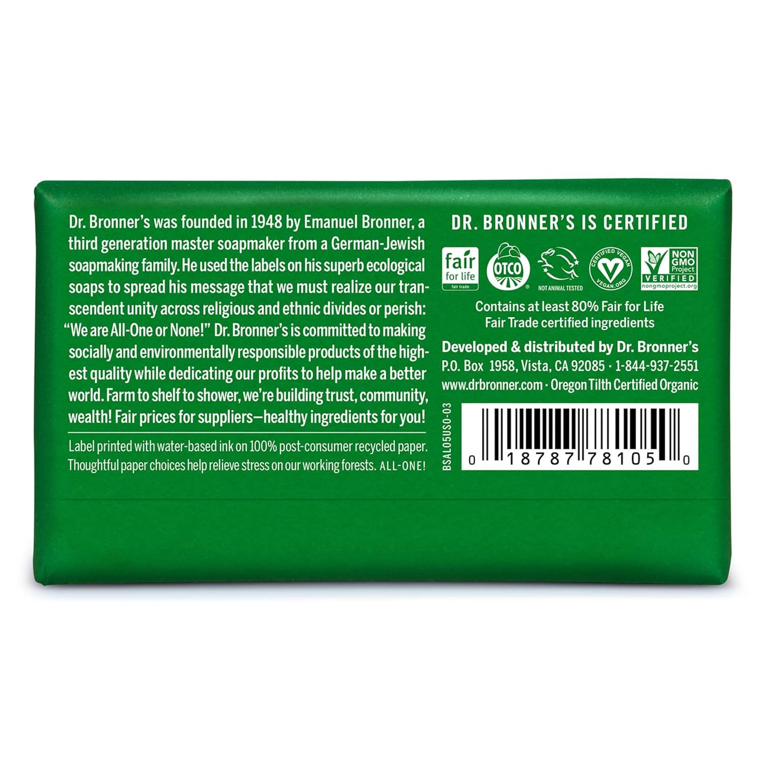 Dr. Bronner's 2-Pack Almond Pure-Castile Bar Soap 5 oz Gentle for Face, Body, Hair - Image 2