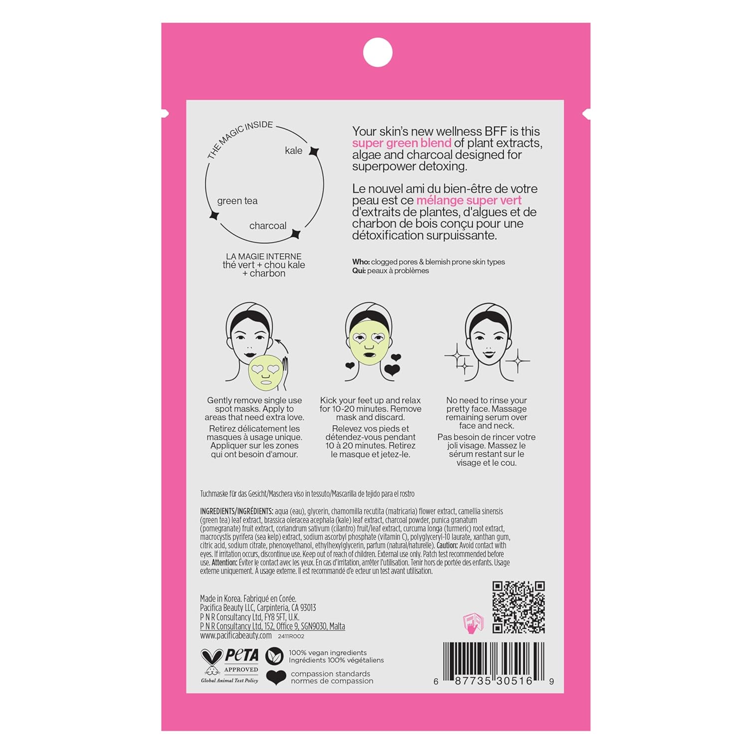 Pacifica Super Green Detox 6 oz Sheet Mask Charcoal Kale Clay for Oily Skin - Image 12