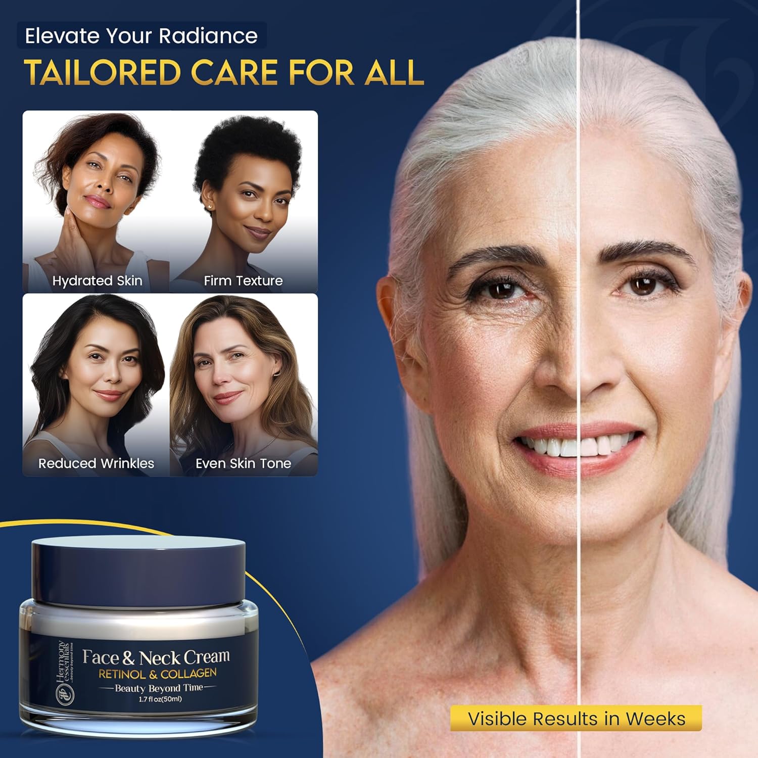 Neck Firming Cream with Collagen, Retinol & Hyaluronic Acid – Radiant Renewal Trio – Anti-Aging Neck & Décolleté Cream for Lifting, Tightening, and Wrinkle Reduction – 1.7 oz - Image 7