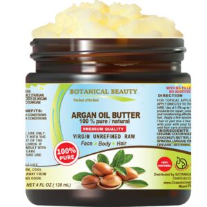 Botanical Beauty ARGAN OIL BUTTER RAW 100% Pure Natural VIRGIN UNREFINED Cold-Pressed 4 Fl oz 120 ml for Face, Skin, Body, Hair, Lip, Nails. Rich in Vitamin E