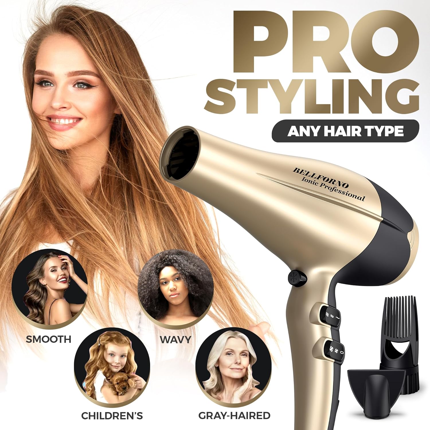 2200W High-Power Hair Dryer - Ionic Ceramic Tourmaline Technology, Lightweight Ergonomic Design with Cool Shot, Comb Attachments & Adjustable Heat/Speed, ADC Motor, Professional Salon Finish - Image 2