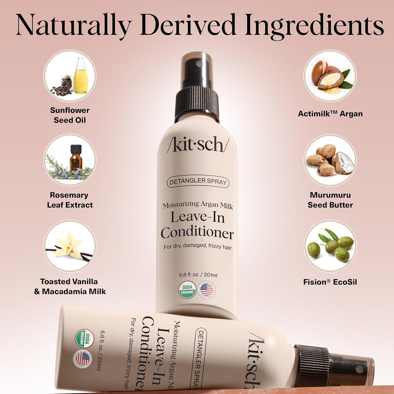 Kitsch Argan Milk Leave In Conditioner Spray for Curly Hair, Detangler Spray for Wavy, Fine, Dry & Damaged Hair, Sulfate-Free Frizz Control for Women & Men, Lightweight Moisturizer for Hair, 6.8oz - Image 2