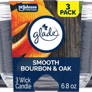 Glade Smooth Bourbon & Oak 3-Wick Candle, Infused with Essential Oils, Air Freshener - 3 Count, 6.8 Oz Each, Black